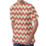 White Beige And Red Chevron Print Men's Velvet T-Shirt