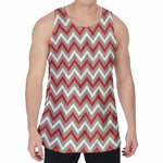 White Beige And Red Chevron Print Men's Velvet Tank Top