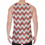 White Beige And Red Chevron Print Men's Velvet Tank Top