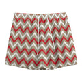 White Beige And Red Chevron Print Mesh Shorts