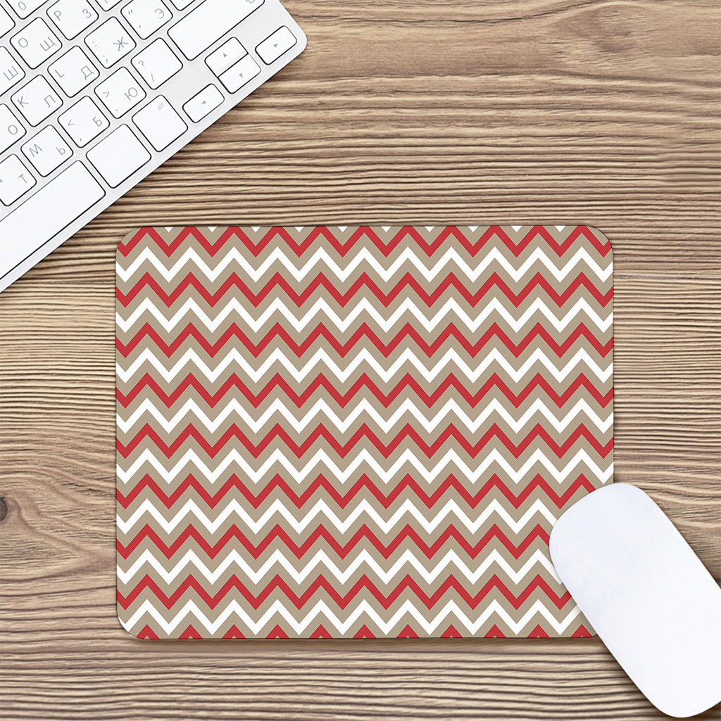 White Beige And Red Chevron Print Mouse Pad