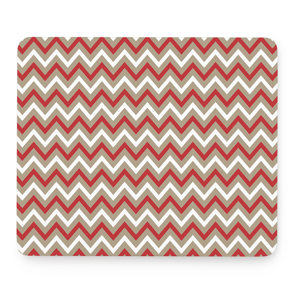 White Beige And Red Chevron Print Mouse Pad