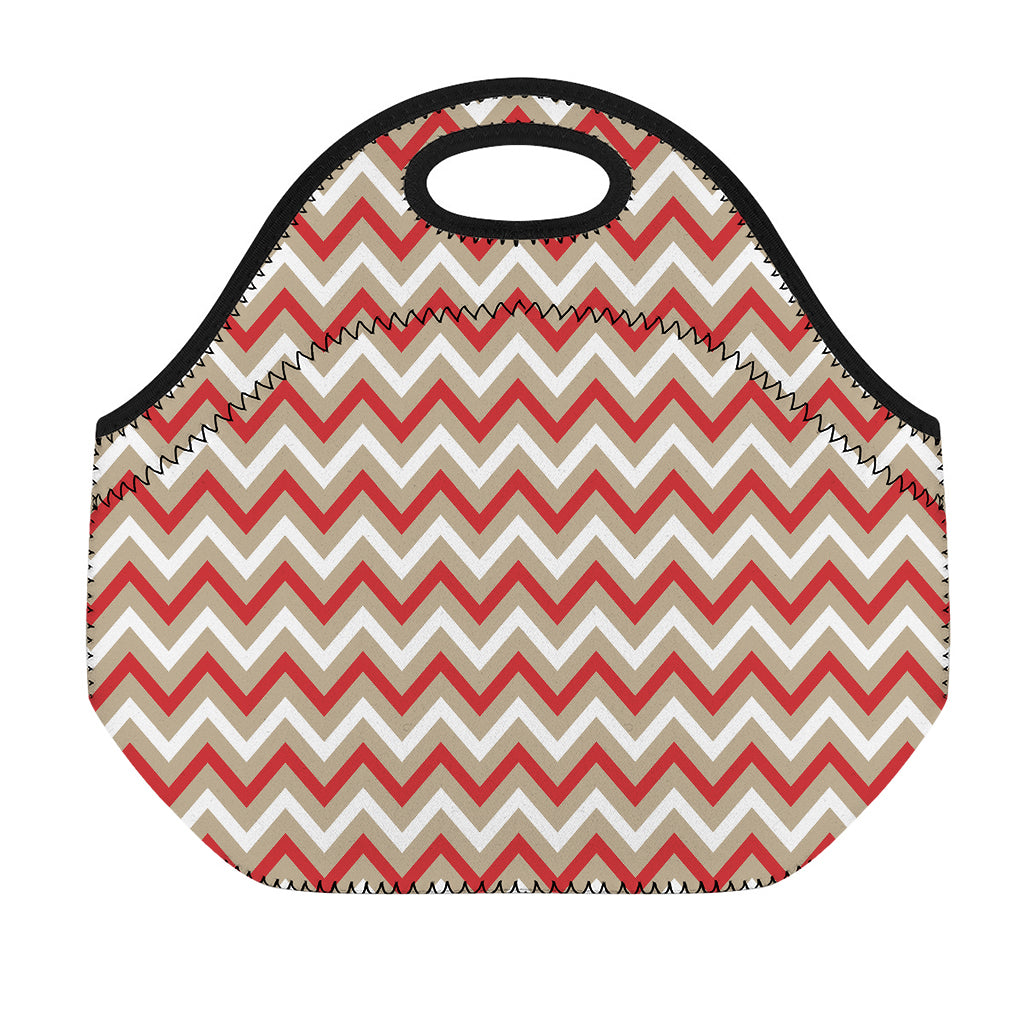 White Beige And Red Chevron Print Neoprene Lunch Bag