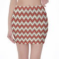 White Beige And Red Chevron Print Pencil Mini Skirt