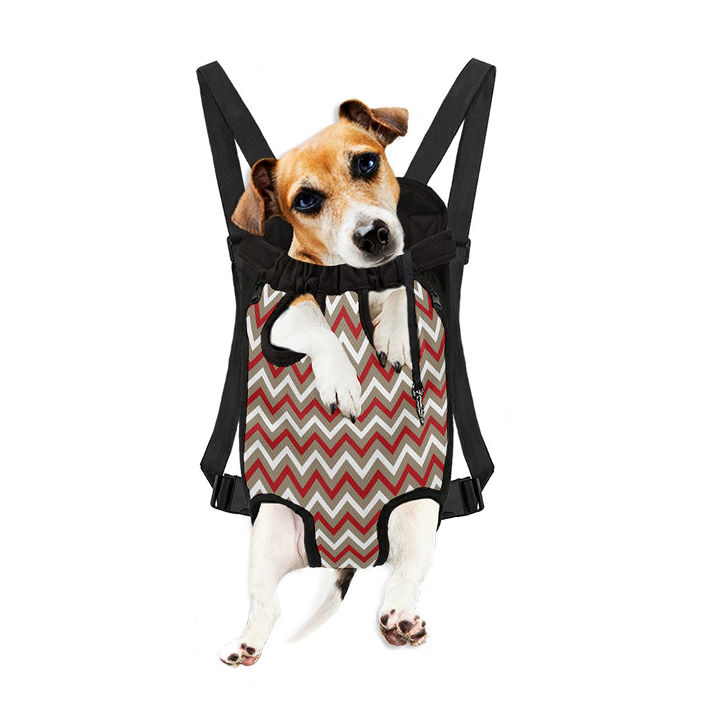 White Beige And Red Chevron Print Pet Carrier Backpack