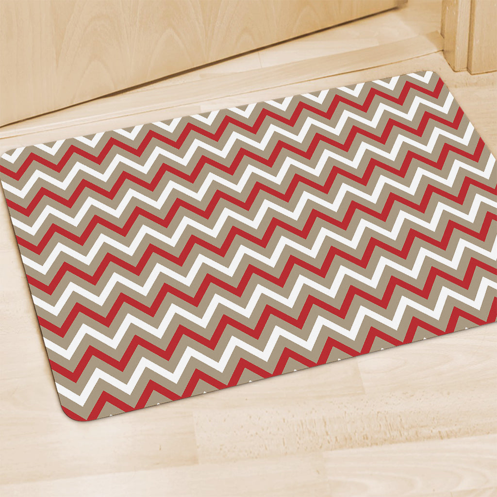 White Beige And Red Chevron Print Polyester Doormat