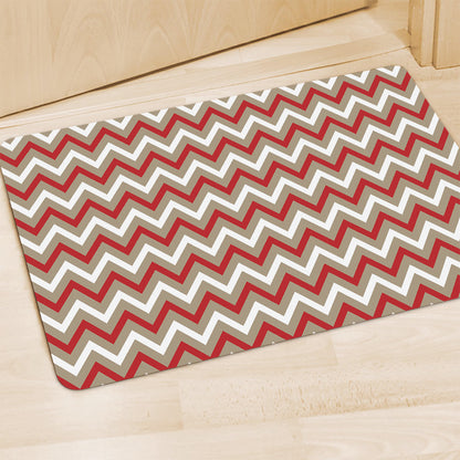 White Beige And Red Chevron Print Polyester Doormat