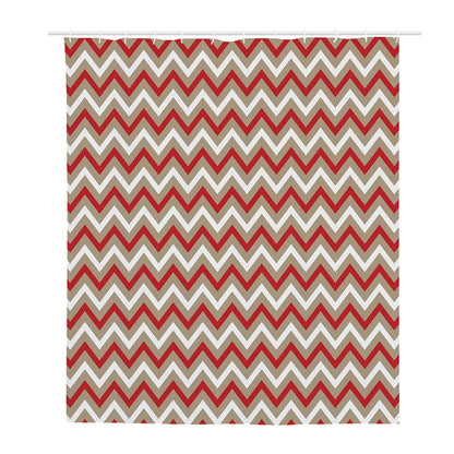 White Beige And Red Chevron Print Polyester Shower Curtain