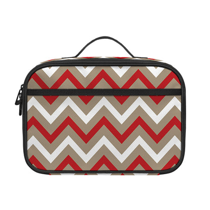 White Beige And Red Chevron Print Portable Lunch Bag