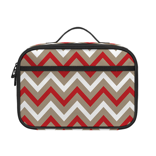 White Beige And Red Chevron Print Portable Lunch Bag