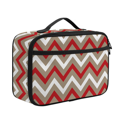 White Beige And Red Chevron Print Portable Lunch Bag