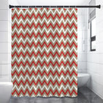 White Beige And Red Chevron Print Premium Shower Curtain