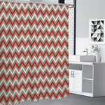 White Beige And Red Chevron Print Premium Shower Curtain