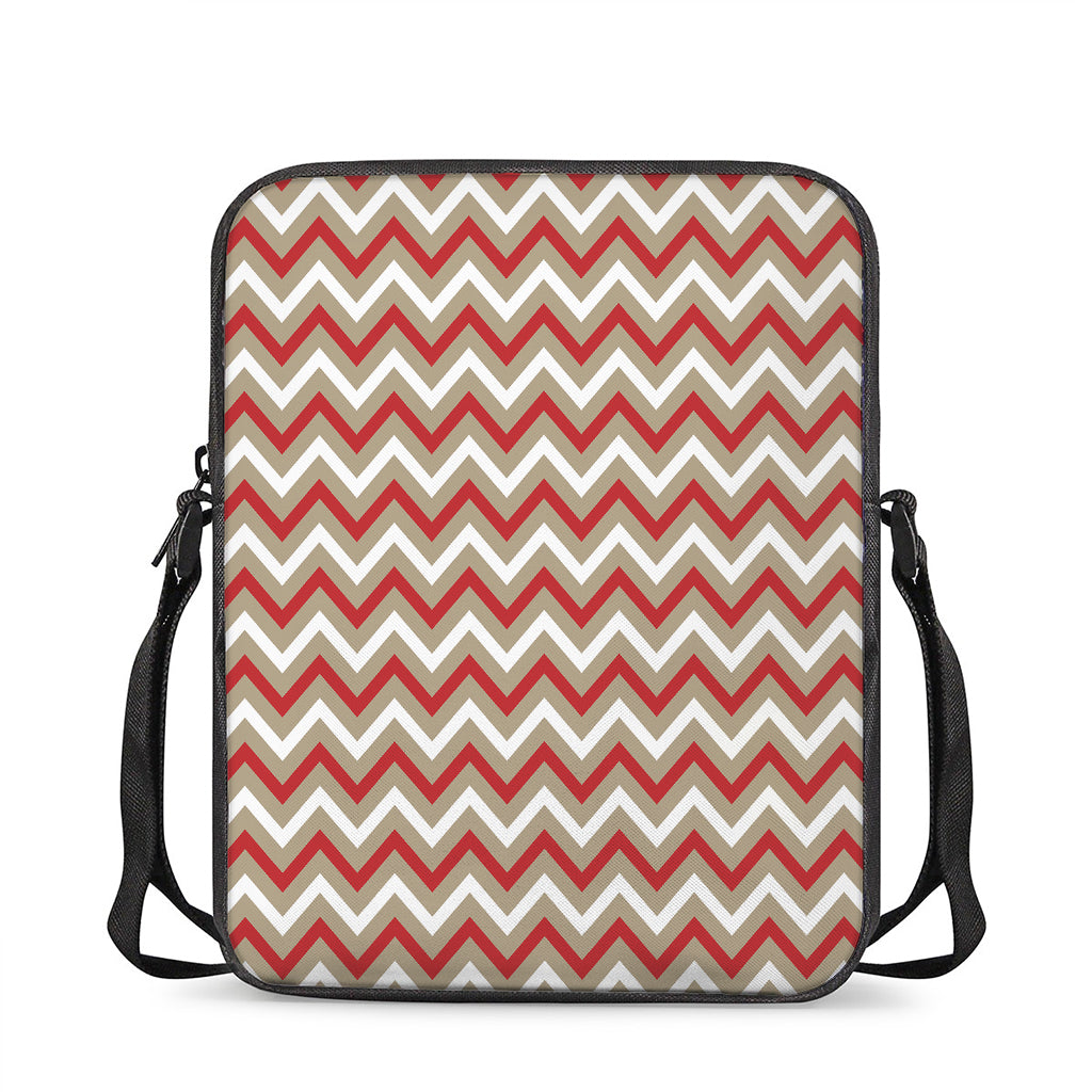 White Beige And Red Chevron Print Rectangular Crossbody Bag