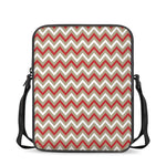 White Beige And Red Chevron Print Rectangular Crossbody Bag