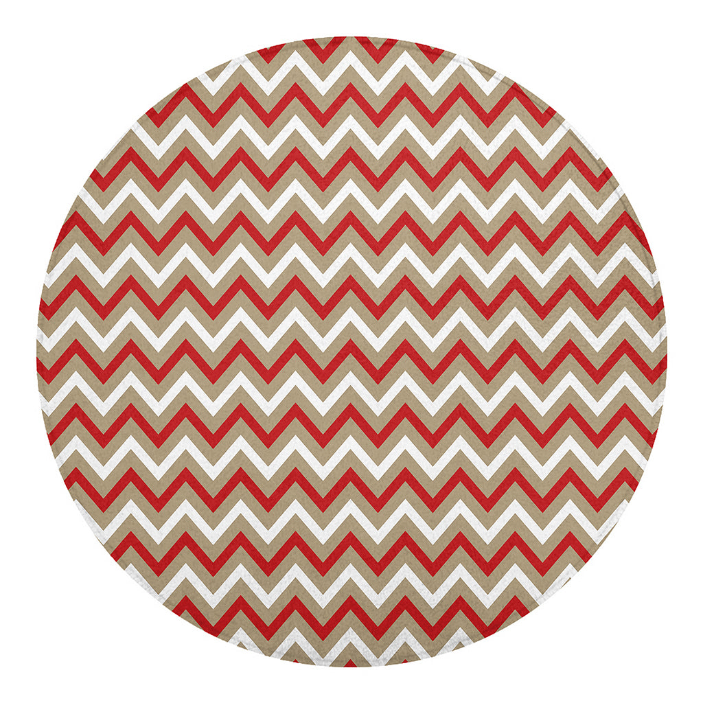 White Beige And Red Chevron Print Round Blanket