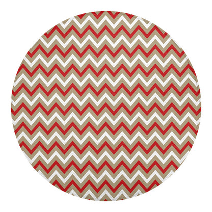 White Beige And Red Chevron Print Round Blanket