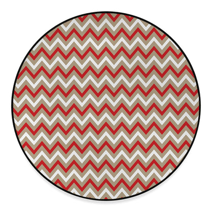 White Beige And Red Chevron Print Round Floor Mat