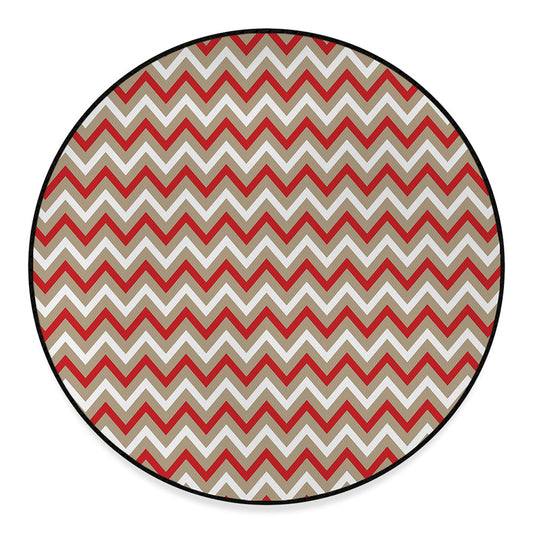 White Beige And Red Chevron Print Round Floor Mat