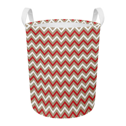 White Beige And Red Chevron Print Round Laundry Basket