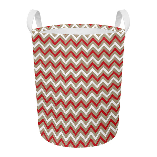 White Beige And Red Chevron Print Round Laundry Basket