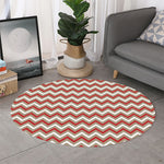 White Beige And Red Chevron Print Round Rug