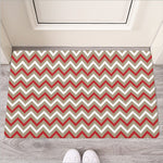 White Beige And Red Chevron Print Rubber Doormat
