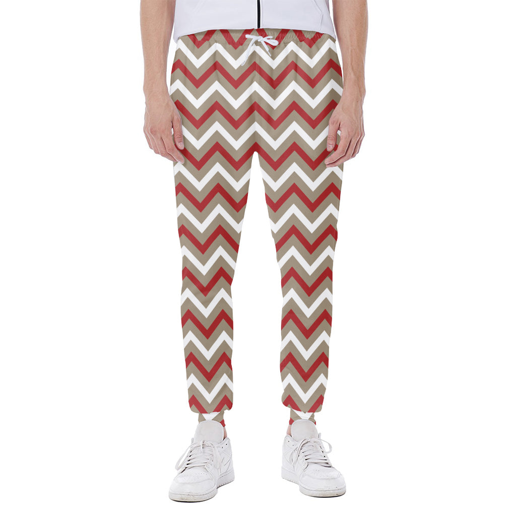 White Beige And Red Chevron Print Scuba Joggers