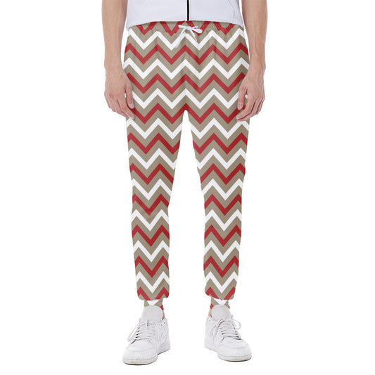 White Beige And Red Chevron Print Scuba Joggers