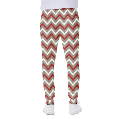 White Beige And Red Chevron Print Scuba Joggers
