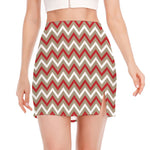White Beige And Red Chevron Print Side Slit Mini Skirt