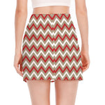 White Beige And Red Chevron Print Side Slit Mini Skirt