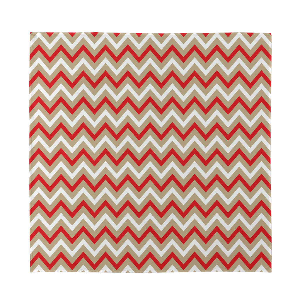 White Beige And Red Chevron Print Silk Bandana