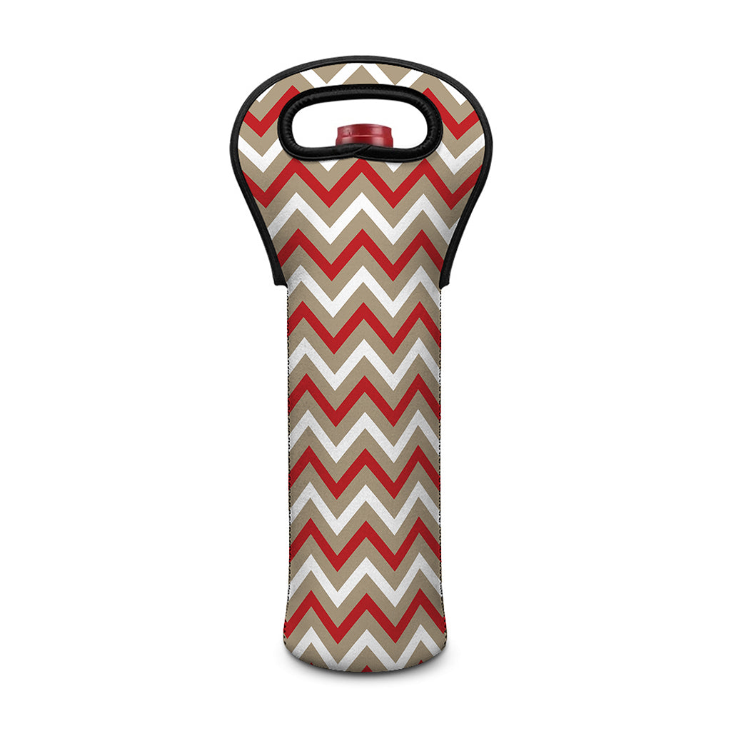 White Beige And Red Chevron Print Single Neoprene Wine Tote