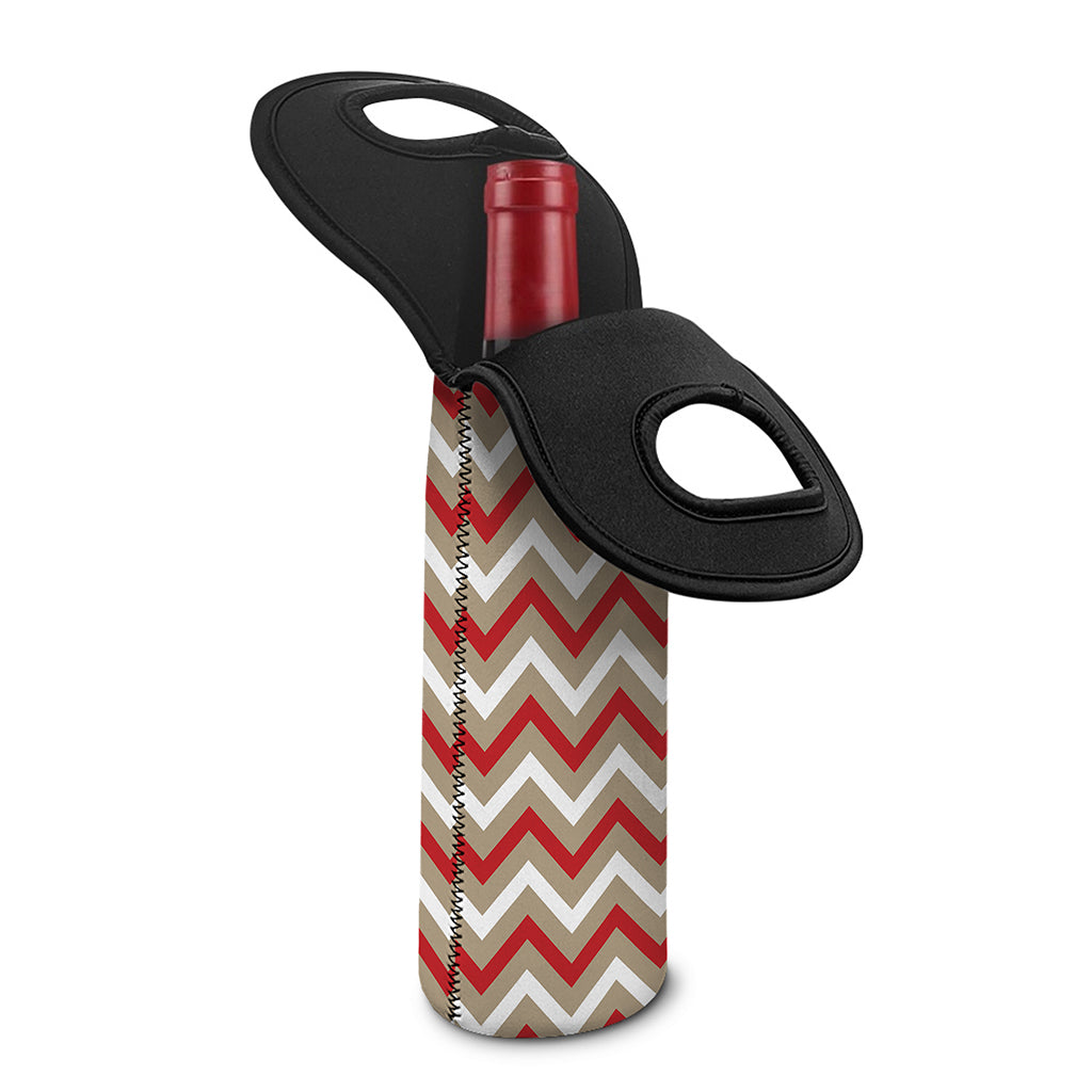 White Beige And Red Chevron Print Single Neoprene Wine Tote