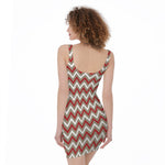 White Beige And Red Chevron Print Sleeveless Bodycon Dress