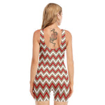 White Beige And Red Chevron Print Sleeveless One Piece Swimsuit