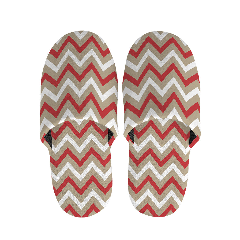 White Beige And Red Chevron Print Slippers