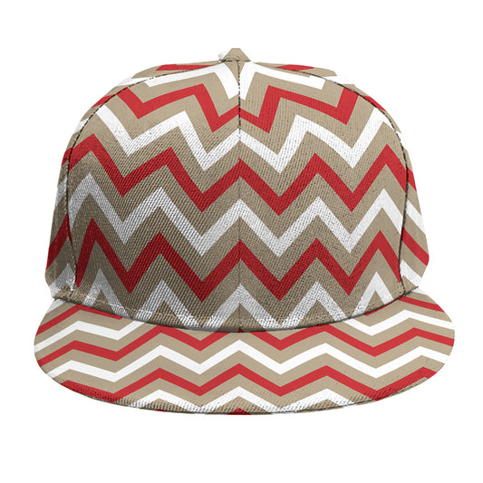 White Beige And Red Chevron Print Snapback Cap