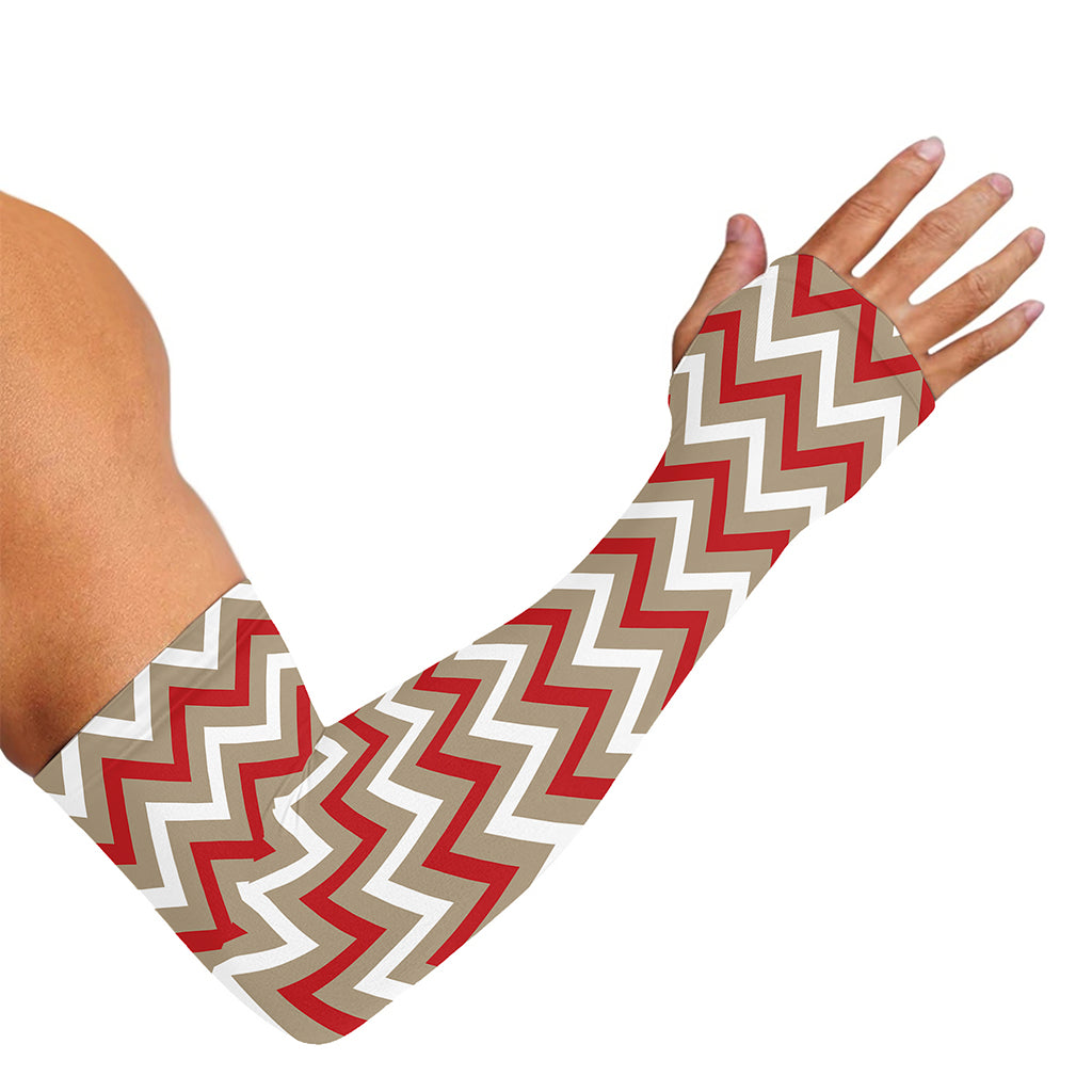 White Beige And Red Chevron Print Sun Protection Arm Sleeves