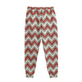 White Beige And Red Chevron Print Sweatpants