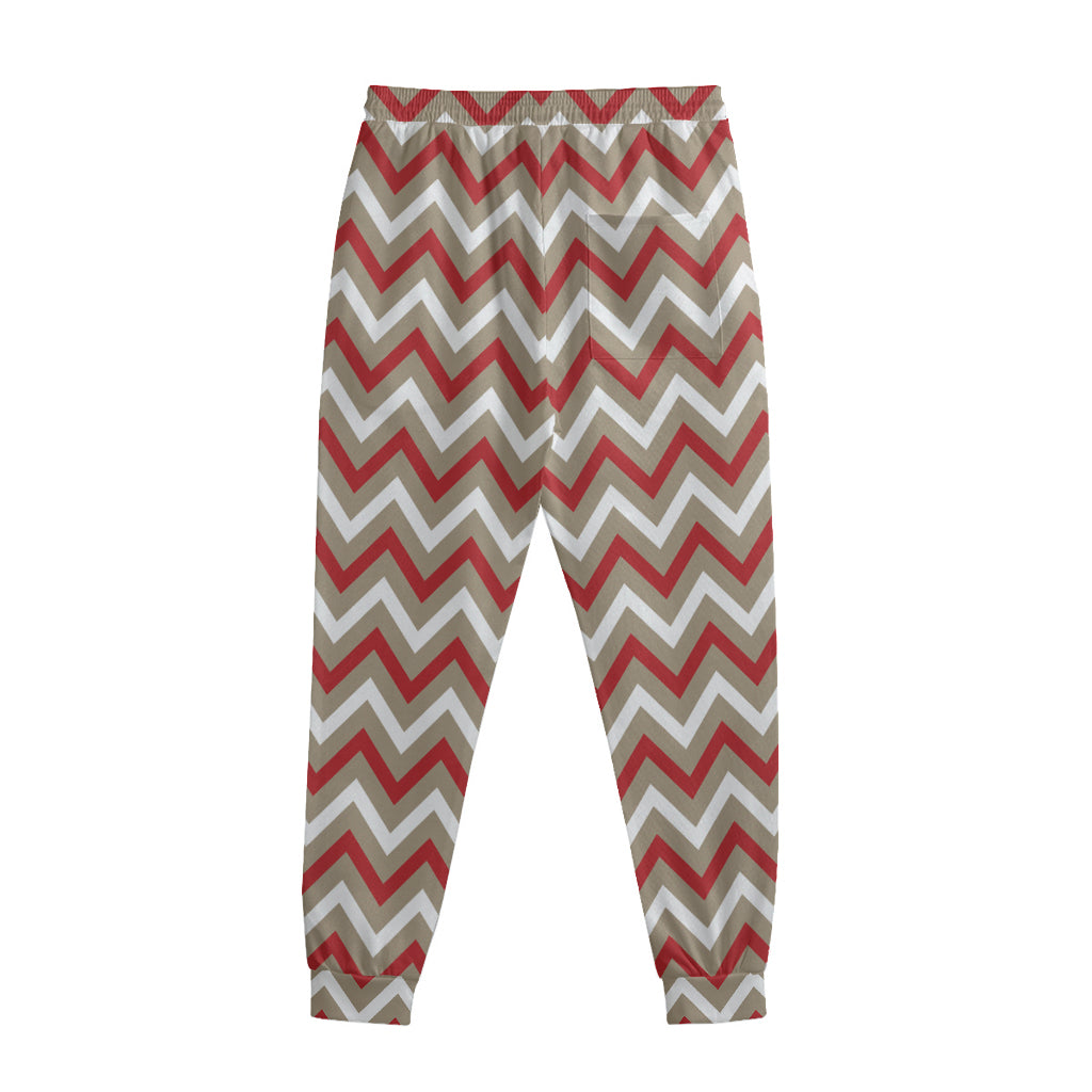White Beige And Red Chevron Print Sweatpants