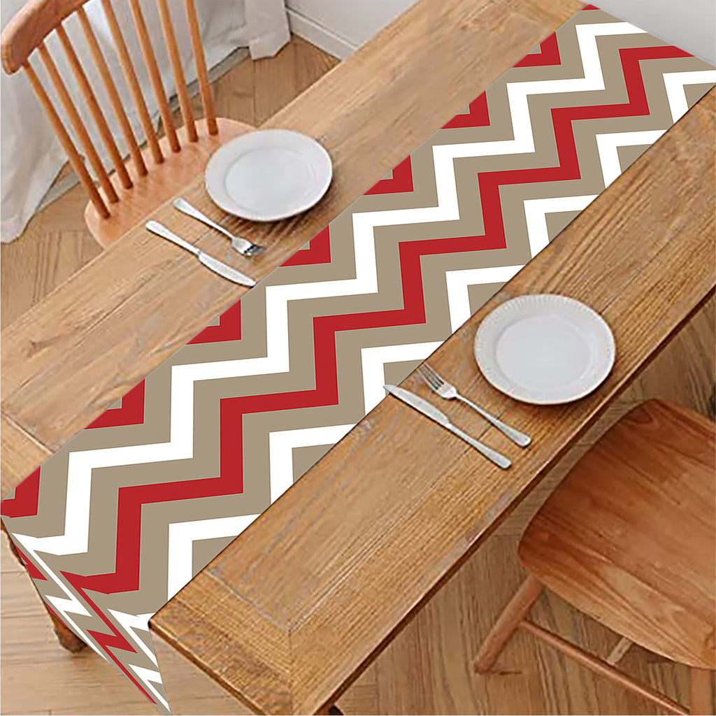 White Beige And Red Chevron Print Table Runner