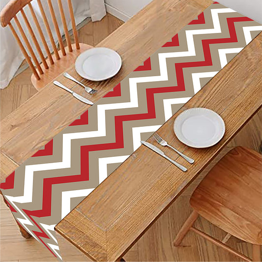 White Beige And Red Chevron Print Table Runner