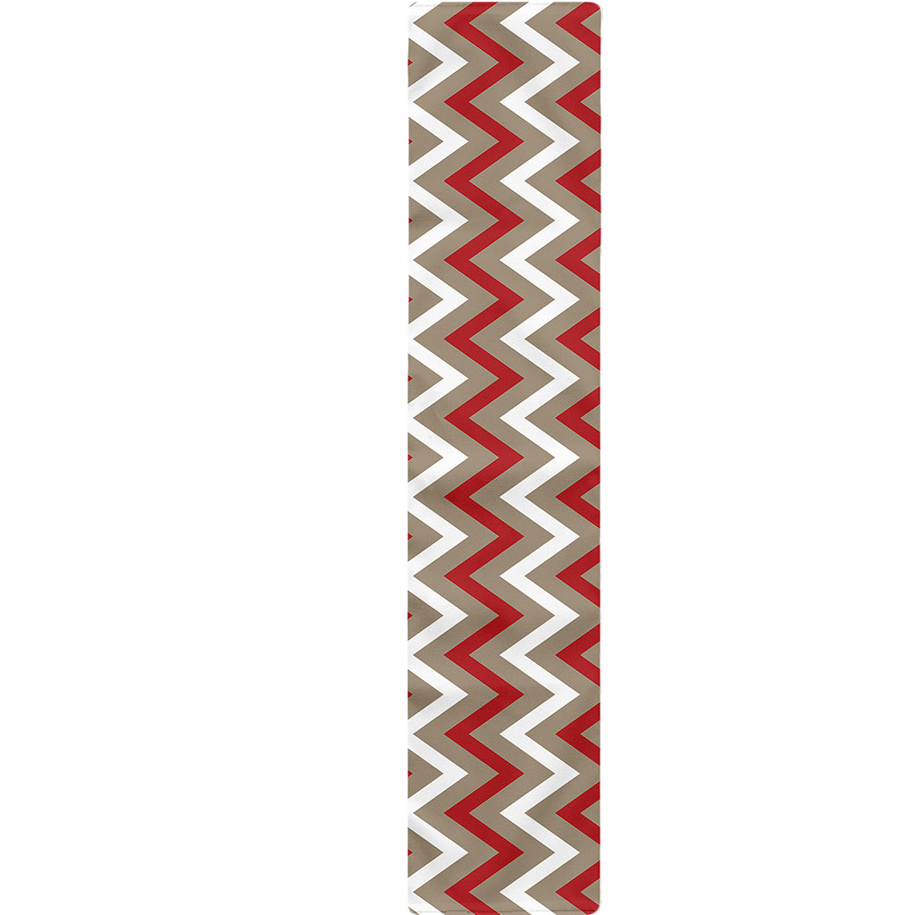 White Beige And Red Chevron Print Table Runner