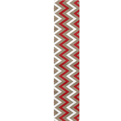 White Beige And Red Chevron Print Table Runner