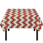 White Beige And Red Chevron Print Tablecloth