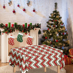 White Beige And Red Chevron Print Tablecloth