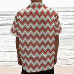 White Beige And Red Chevron Print Textured Short Sleeve Shirt