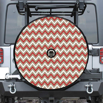 White Beige And Red Chevron Print Tire Cover With Camera Hole